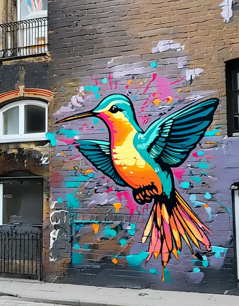 hummingbird， street art , graffiti ,