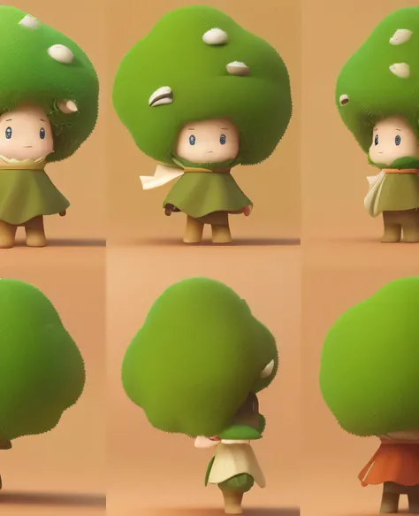 Close-up of a man wearing a bunch of different hats, broccoli, Characters based on Haggis, Character&#39;s natural posture, charming 3 d render, Clay animation characters, carroty hair, charming! c4d, fairy fruit. octane rendering, octane rendering, stop m...