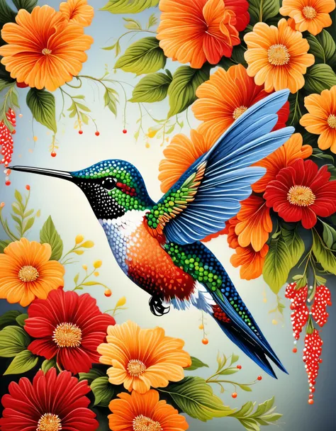 hummingbird，the art of dot painting