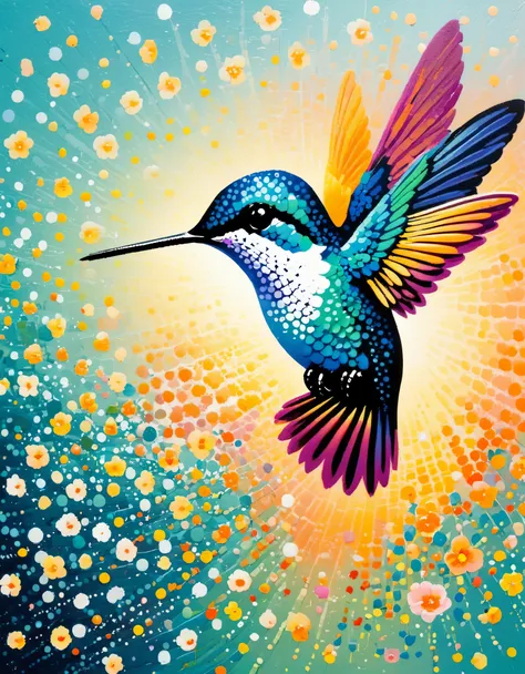 hummingbird，the art of dot painting，dot art