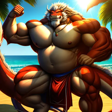  kaido,  eastern dragon king, male dragon, eastern dragon, very big muscles, hulking,  extremely strong, big abdominal muscles, hefty musclegut, pecs, muscular dad body,  Strong and robust musclegut , strong abs, sharp  claws, dragon feet claw, full body, ...