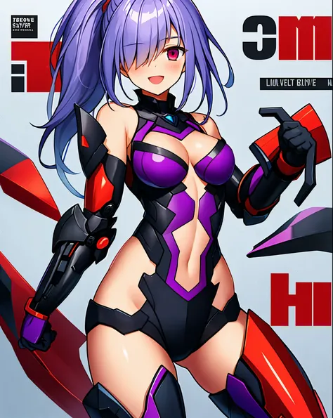 ,1girl,(teen:1.5), (short_ponytail:1.3), (light_whitish_purple_hair:1.3),black_mechanical_armor_parts,white_breasts_parts_red_black_body_suit,bare_shoulder,bare_slender_thighs,medium_breasts,city_background,Stinging_eyes,sleepy,thighhigh_greaves,gauntlets,...