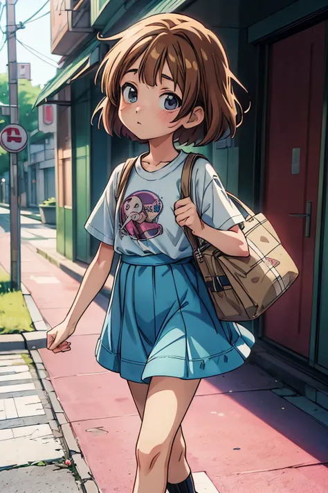  ((Masterpiece)), (Anime:1.5), ((best quality)), (RAW photo:1.2), (High Definition:1.3), (Professional Photography:1.2), (chromatic aberration), 1girl, ((12years old)), pop,punk, bag,trip,walk,simple background,