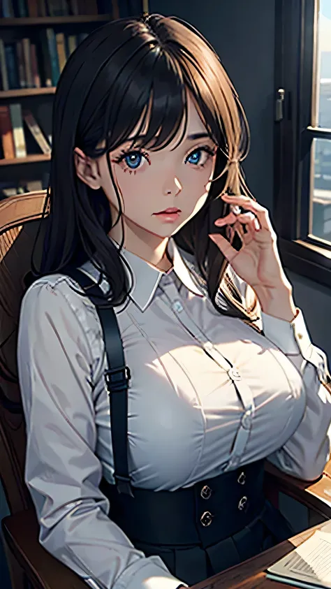 alone, 1 girl, masterpiece, highest quality, very detailed, cinematic lighting, intricate details, High resolution, official art, beautiful detailed face and eyes, High resolutionのイラスト, 8k, dark intense shadow, exposed, [blonde hair/brown hair], single edg...