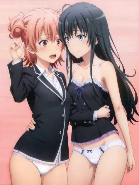 2 girls , Yukinoshita Yukino , Yuigahama Yui , waltz dance , underwear,,white panties,Peach-colored panties,