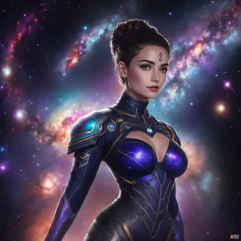 retrato, obra prima, extremamente detalhado, outer space, estrelas, Nebulosas, galaxies, planetas, uma bela mulher, super-villain, Gigantic in outer space, corpo lindo, Shes the female version of Galactus, com poderes cosmicos, sombria, 8K ultra detalhado,...