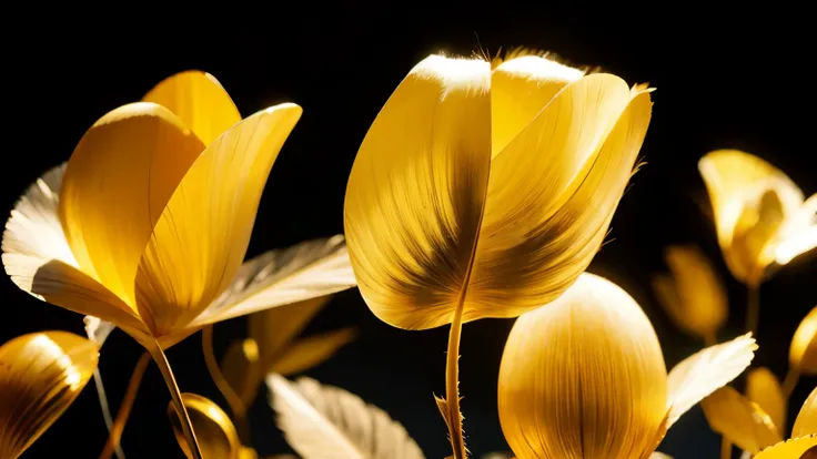 simple art, feather，gold，Transparent light，creativity