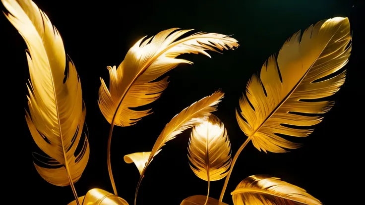 simple art, feather，gold，Transparent light，creativity