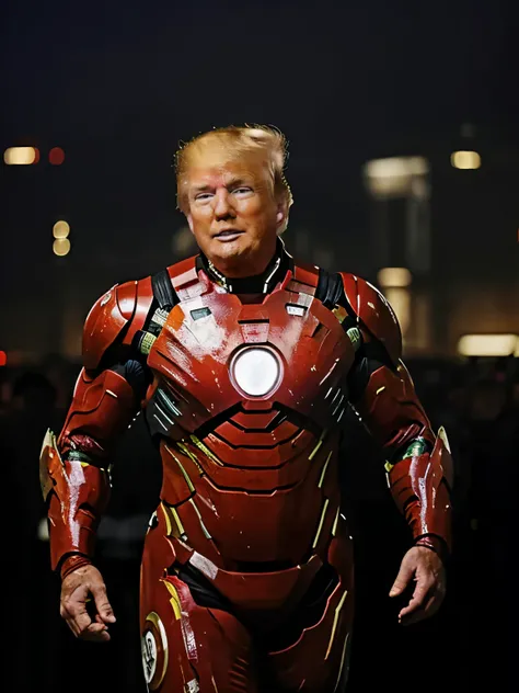 (best quality,ultra-detailed), vivid colors, donald trump, donald trump in ironman suit, studio lighting, fat, physique exaggera...