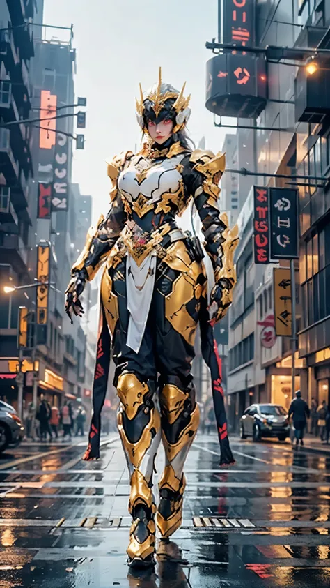 a woman adorned in fantasy-style full-body armor, a crown-concept fully enclosed helmet that unveils only her eyes, a composite ...