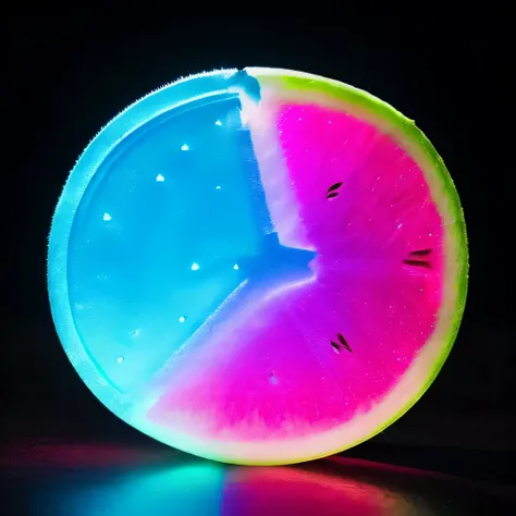 aerogel watermelon made from transparent aerogel, transparent fluorescent led neon blue cool mint  hues
hyper detailed high resolution 