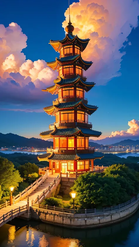 floating island，colorful clouds，Chinatown Building，Kongming Lantern，Romantic，fantasy，beautiful，spectacular view，32k