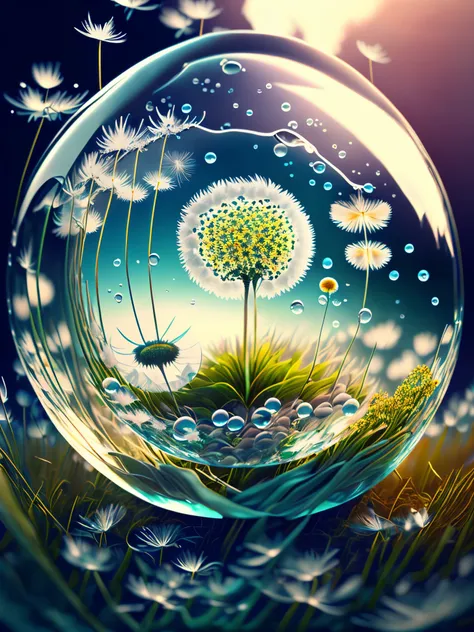 ((dandelion inside a glass bubble: 1.5)), (in the depths of the ocean: 1.4), (marine animals, absolute darkness: 1.6, the only l...