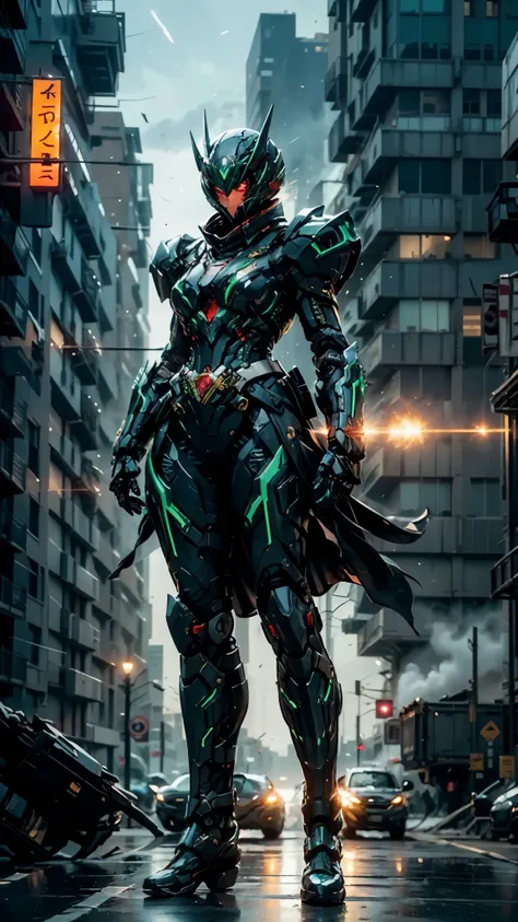 A woman adorned in fantasy-style full-body armor, a crown-concept fully enclosed helmet that unveils only her eyes, a composite layered chest plate, fully encompassing shoulder and hand guards, a lightweight waist armor, form-fitting shin guards, the overa...