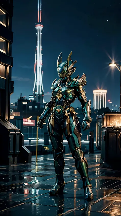 A woman adorned in fantasy-style full-body armor, a crown-concept fully enclosed helmet that unveils only her eyes, a composite layered chest plate, fully encompassing shoulder and hand guards, a lightweight waist armor, form-fitting shin guards, the overa...