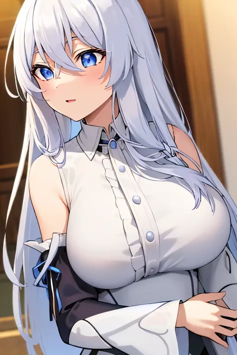 elaina,elaina\(long_sleeved_shirt\),elaina\(skirt\), (masterpiece:1.6, best quality), shiny hair, long hair, white hair , blue e...