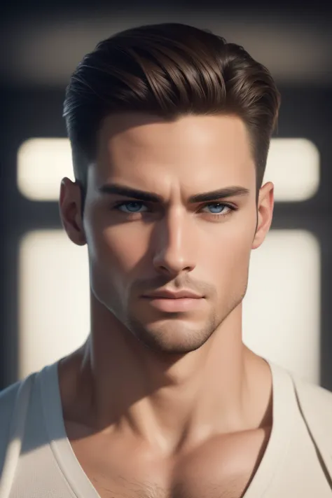 Photo of a handsome man, raw, (Full realism: 1.4), (Full portrait: 1.3), Ideal masculine features, Detailed facial features, (Hyper-realistic skin: 1.2), Sharp jawline, Strong brow line, Defined cheekbones, Lean muscular build, Perfectly proportioned, Ultr...