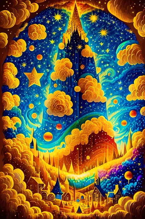 sternennacht, sternschnuppen, dynamische farben, Van Gogh, psychedelisch