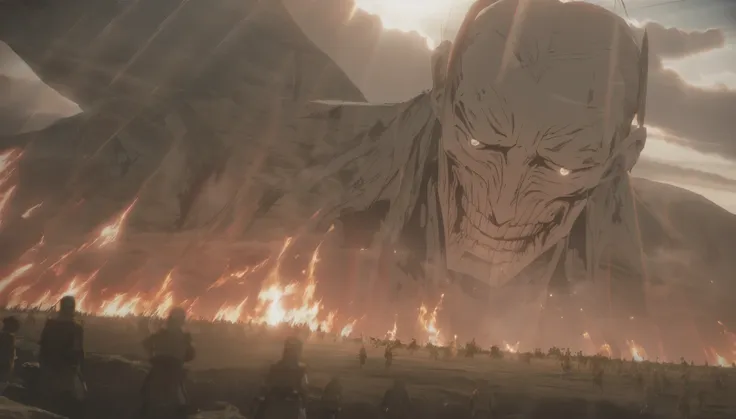 breathtaking graphics from the attack on titan universe, filming epic battles between humans and titans, breathtaking landscapes...