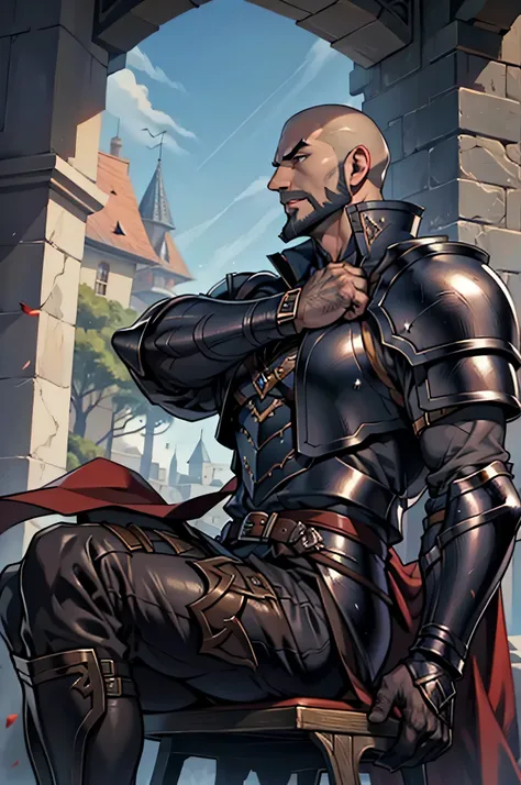 Castlevania Lord of the Shadows Super Realistic Super Detail Dynamic Shot Masterpiece Muscular Man Bald Beard Muscular Handsome Warrior Leather Wearing Armor Super Realistic Super Detail