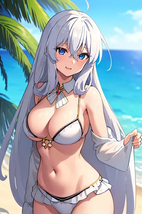 elaina,elaina\(long_sleeved_bikini\),elaina\(skirt\), (masterpiece:1.6, best quality), shiny hair, long hair, white hair , blue ...