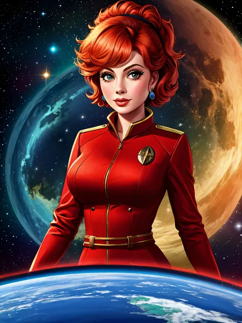 add_detail, masterpiece, Lucille Ball as Captain of the Starship Enterprise on its 5 year mission to seek out strange new worlds and new life forms and to boldly go where no one has gone before,