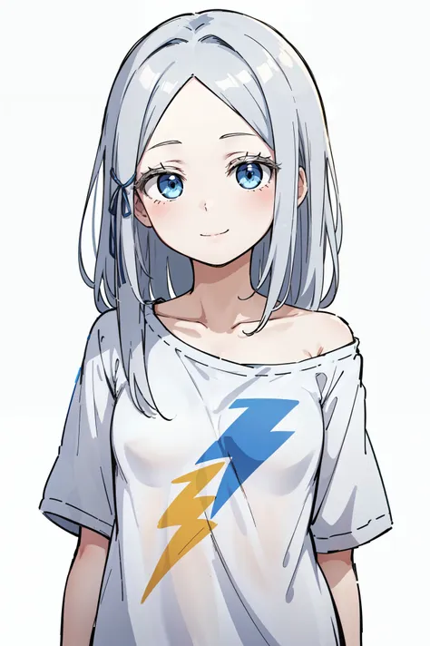 (masterpiece, best quality, ultra high quality, by quan, by mappa, sketch:1.1), ((portrait)), 1girl, solo, pandora, blue eyes, very long hair, grey hair, white hair, white eyelashes, forehead, blush, bangs, small breasts, , parted bangs, barefoot, cute smi...