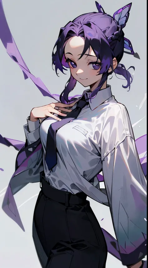 ((masterpiece)), (best quality), beautiful, extremely detailed face, perfect lighting,ultra-detailed,((expressionless)),((cold attitude)),((tsurime)),((tareme)),breastature female)),((long hair, smile, bangig breasts:1.2), braid, purple hair, braided ponyt...