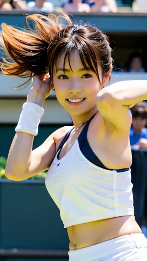 perfect anatomy ,A beautiful 20-year-old tennis player wearing a white tankini, tennis skirt, racket and shoes plays a match on Center Court at Wimbledon.,It captures the essence of her athleticism and energy, which goes well with her ponytail.,Deep depth ...