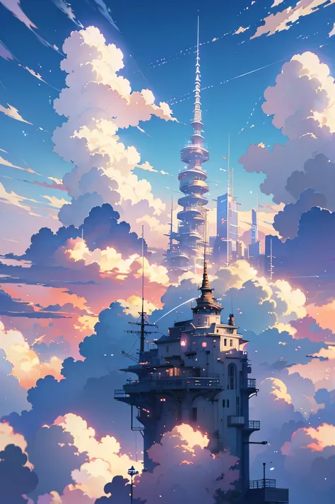 Anime - style scene of a city with beautiful sky with a blue sky and cloudy. by makoto shinkai, anime art wallpaper 4k, anime art wallpaper 4 k, anime art wallpaper 8 k, anime wallpaper 4k, anime wallpaper 4 k, 4k anime wallpaper, anime sky, amazing wallpa...