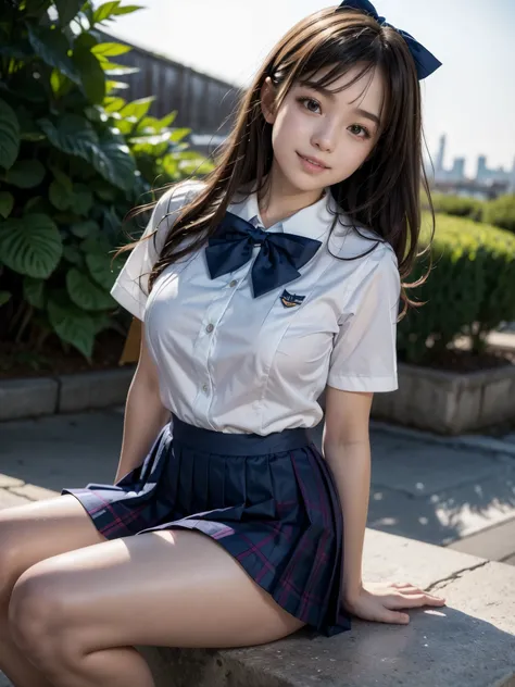 (masterpiece:1.3), (8K、photorealistic, Raw photo, best quality:1.2), (solo), (1 girl), (cute:1.3), (very beautiful 14 year old japanese girl), Symmetrical perfect face, wonderful smile, cheeks are red, (high detail skin: 1.2), Photorealistic anime girl ren...