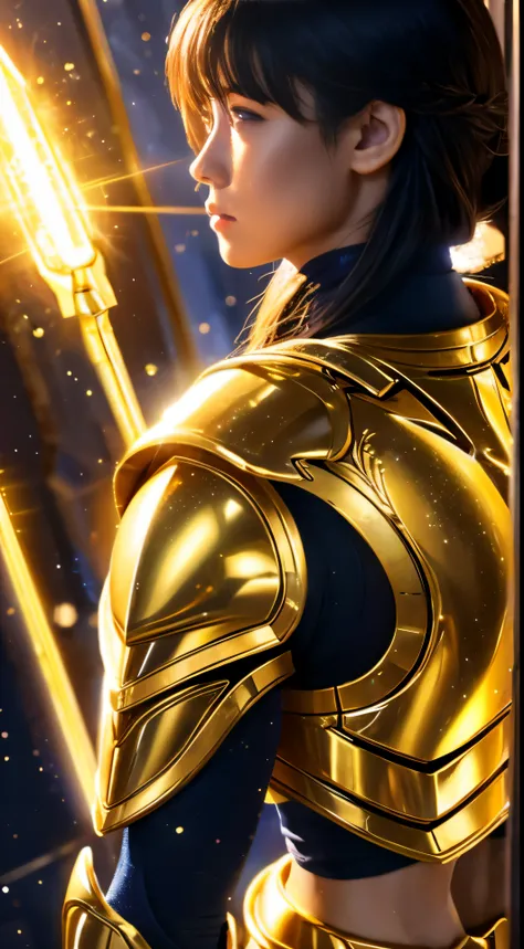 Saint Seiya,Gold Armor,movie light,ralistic,highly detailed,bright, universe, nebula, detailed, hyper realistic, clean background trending, bright background, high on details,8k --niji 5 --style expressive --s 400