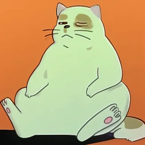 choker cat, fat cat, sad cat, obesity ), fat little gray cat, fat cat superhero, Cat whole body, blob anime, peter griffin body type, Soft but moody, obesity, he is sad, stocky, an obesity、simple background