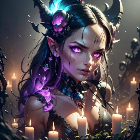 Generate an 8k image of a necromancer standing in the center of a dark and foreboding location. His face is ultra detailed, the necromancers eyes must have a completely white iris, level of detail 1.2. Your face should display a mixture of sensuality and d...