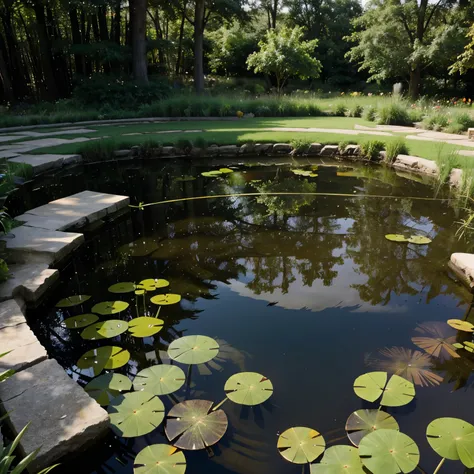 Pond with plants looking down from the sky 