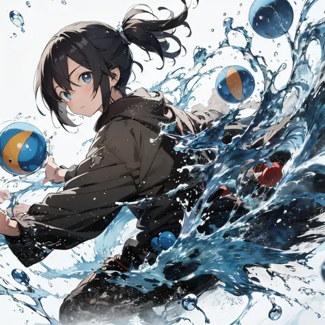 anime boy with a blue ball in his hand and a splash of water, anime art wallpaper 4k, anime art wallpaper 4 k, anime style 4 k, anime art wallpaper 8 k, 4 k manga wallpaper, anime wallpaper 4k, anime wallpaper 4 k, by Yuumei, 4k anime wallpaper, inspired b...