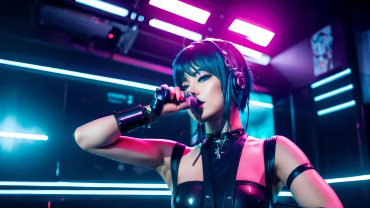 cyber punk,bondage,universe,ruins,microphone,Diva