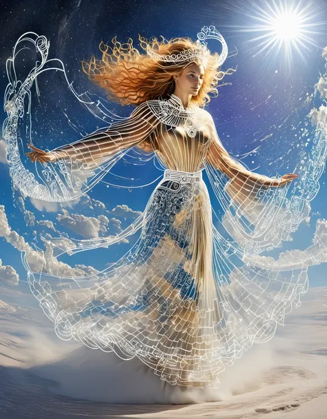 Magic formation, 3D renderings, mysterious geometry, sharp focus, (transparent ghost faced magician floating in front of the twelve zodiac magic formation),red extra long hair，Extraordinarily charming face，glowing blue eyes， beautiful witch with nine arms,...