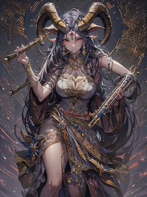 ((highest quality)),(ultra high resolution),(Super detailed),(detailed description),((best CG)),(best work of art),super precision art,amazing drawing art,(Fantasy art with precise details:1.5), (Female Devil:1.6),(beautiful and well-shaped face:1.5),crazy...