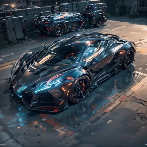best quality,masterpiece,16k,Mech Combat Vehicle,Sports car,Supercar,car,glowing,ground vehicle,Complex structure,A glowing car body,Rear view,details,machinery,mecha,variable fighter,motor vehicle,realistic,robot,science fiction