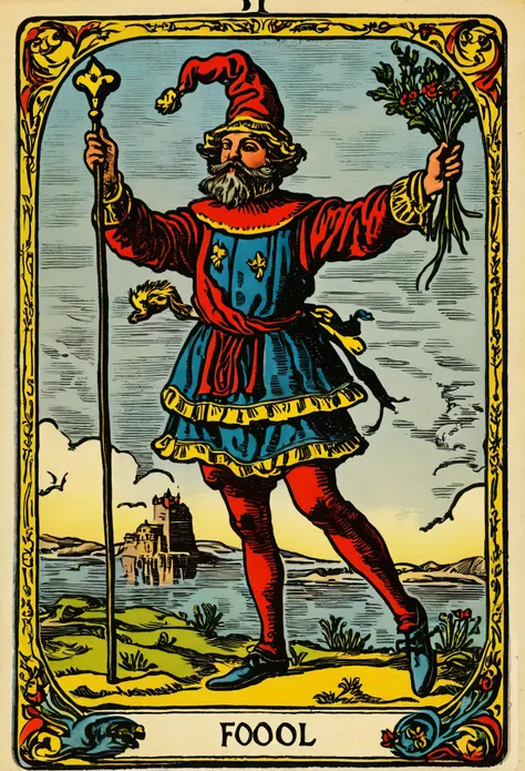 a vintage tarot card of fool