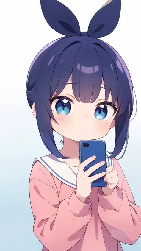 街の前で携帯電話を持っている青い髪のanime girl, anime style 4 k, in anime style, digital anime illustration, in an anime style, she has a smartphone, anime moe art style, anime girl, clean detailed anime style, 若いanime girl, cute girl anime visual, anime style. 8k, ig studi...