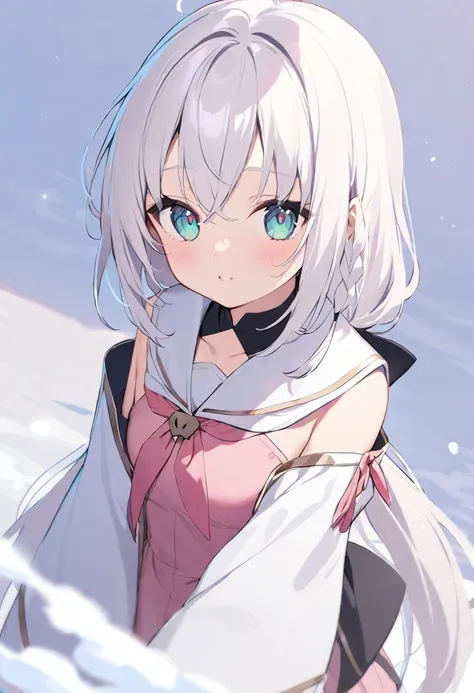 Shirakami Fubuki/(Holographic live broadcast/), Snow-white hair，red pupils，very amazing，Petite and cute little sweet girl，The soft and waxy texture of pink clothes，Inlaid with gold trim