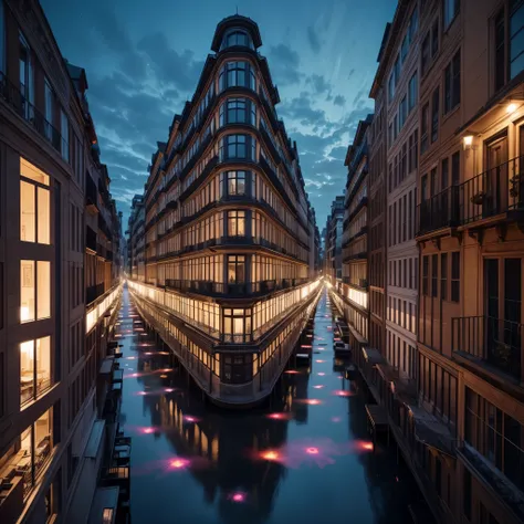 Ultra-detailed photography masterpiece showcasing a curious event from a high-rise building window overlooking a courtyard, (many people levitating: 1,3) amidst a playground enhanced by a large multicolored nebula appearing as a peculiar atmospheric phenom...