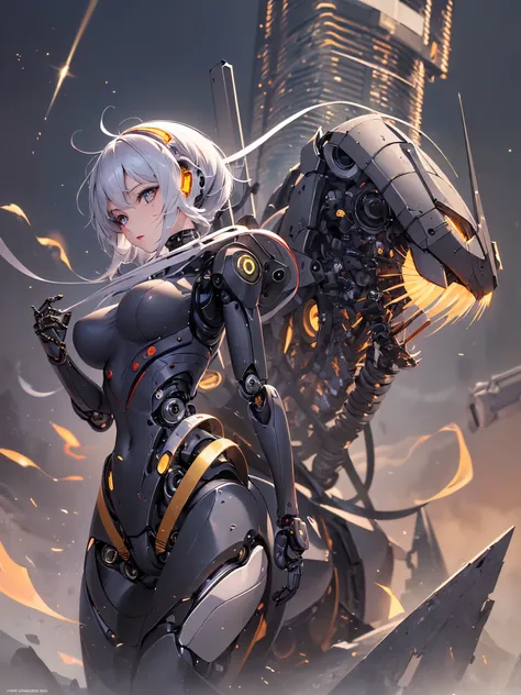 ((highest quality)),(ultra high resolution),(Super detailed),(detailed description),((best CG)),(best work of art),super precision art,amazing drawing art,(Sci-fi art with precise details:1.5), (female robot:1.6),(sharp mechanical face:1.5),,(Precise and d...