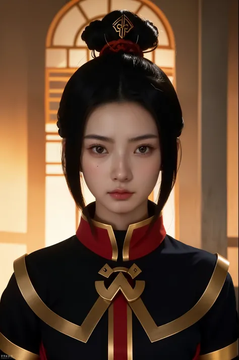 azula from avatar, inspired by Li Mei-shu, sha xi, portrait of azula from avatar, hunter eyes, angry eyes, sharp eyes, ((teenager)), ((18 yo)), (medium breast)) 