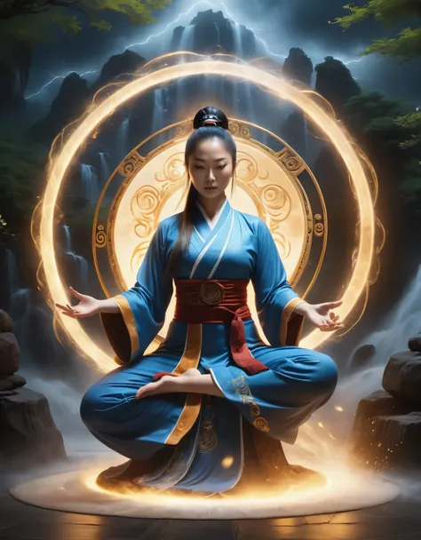 magic circle，best quality,4k,8k,highres,masterpiece:1.2,ultra-detailed,realistic,acrylic style,tai chi, yin yang, eight trigrams...