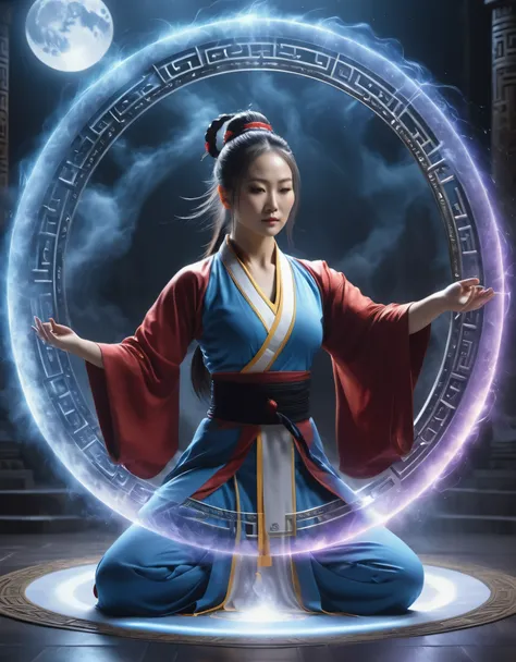 magic circle，best quality,4k,8k,highres,masterpiece:1.2,ultra-detailed,realistic,acrylic style,tai chi, yin yang, eight trigrams...