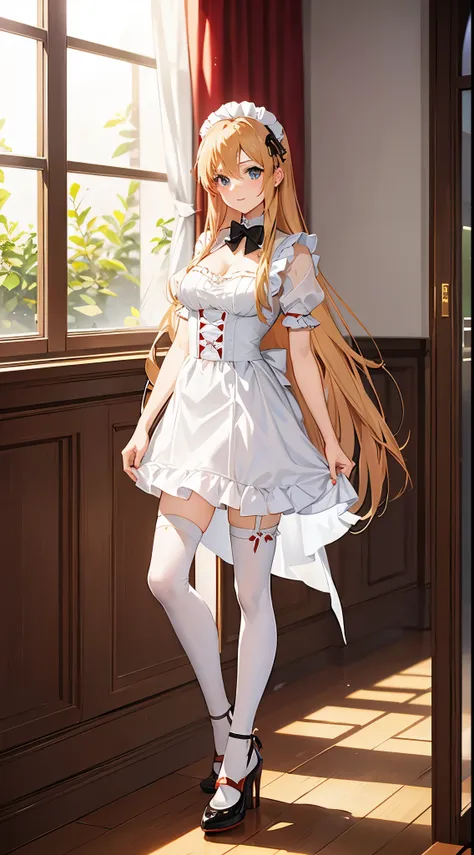 Asuna from Sword Art Online wearing a maid outfit and high heels