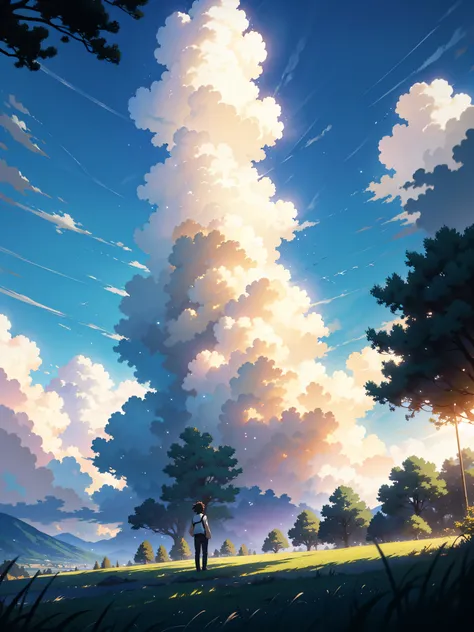 ANIME - anime scene of a green grass field with sky, anime scenery, anime landscape, anime beautiful peace scene, beautiful anime scene, beautiful anime scenery, anime nature wallpap, anime nature, anime countryside landscape, style of makoto shinkai, mako...